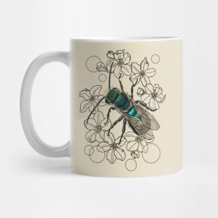 Blue, Orchard, Mason Bee Doodle, white Mug